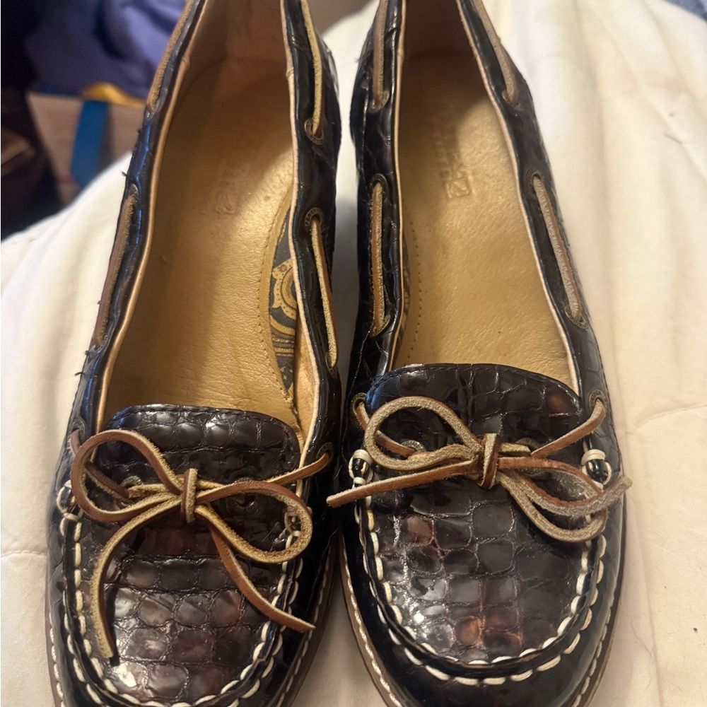 Sperry Topsider Wedge Shoes with Animal Print and Bow